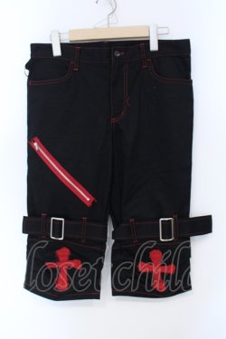 画像1: MA / クロスガーゼステッチハーフパンツ  ブラック×レッド O-25-07-05-006-PU-PA-IG-OS