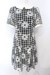 Fi.n.t / マーガレットギンンガムチェックシフォン半袖ワンピース  シロ×クロ O-25-07-05-050-CA-OP-IG-ZT0722E