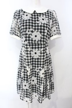 画像1: Fi.n.t / マーガレットギンンガムチェックシフォン半袖ワンピース  シロ×クロ O-25-07-05-050-CA-OP-IG-OS