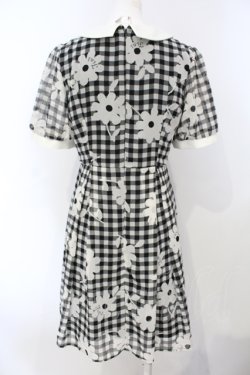 画像3: Fi.n.t / マーガレットギンンガムチェックシフォン半袖ワンピース  シロ×クロ O-25-07-05-050-CA-OP-IG-OS