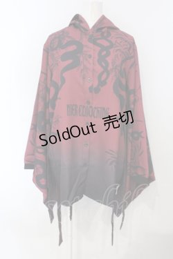 画像1: NieR Clothing / 袖口リブ付き着物風シャツ  レッド O-25-07-05-058-PU-TO-YM-OS