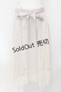 axes femme / 小花刺繍イレヘムスカート  ピンク×アイボリー O-25-07-05-067-AX-SK-IG-OS