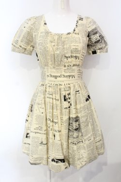 画像1: pays des fees  / 新聞紙バルーンワンピース 9 アイボリー O-25-07-05-076-PU-OP-IG-OS