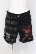 MAD / スカルptショートパンツ S ブラック×レッド O-25-07-05-002-PU-PA-OW-OS