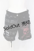 MAD / スカルptショートパンツ S ブラック×レッド O-25-07-05-002-PU-PA-OW-OS