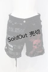 MAD / スカルptショートパンツ S ブラック×レッド O-25-07-05-002-PU-PA-OW-OS