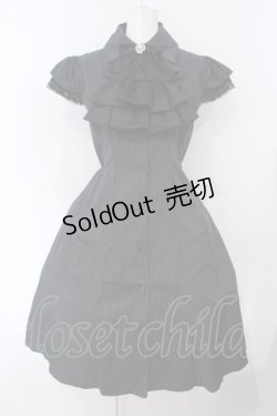 画像1: MARBLE / フリルタイ付き ゴシック調ロングワンピース  ブラックストライプ O-25-07-05-014-GO-OP-IG-OS