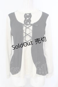 axes femme / 重ね着風プルオーバー M クロ×キナリ O-25-07-07-036-AX-TO-OW-OS