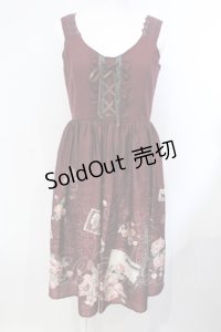 axes femme / パリトラベル柄ワンピース M ワイン O-25-07-07-039-AX-OP-OW-OS