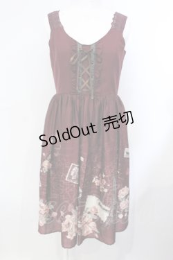 画像1: axes femme / パリトラベル柄ワンピース M ワイン O-25-07-07-039-AX-OP-OW-OS