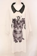 TRAVAS TOKYO / 安全ピン衿付きラウンドビッグネコTシャツ F ホワイト×ブラック O-25-07-07-069-PU-TO-OW-OS