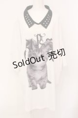 TRAVAS TOKYO / 安全ピン衿付きラウンドビッグネコTシャツ F ホワイト×ブラック O-25-07-07-069-PU-TO-OW-ZY