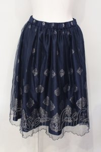 axes femme / オーナメント柄チュールスカート M ネイビー O-25-07-07-073-AX-SK-OW-OS
