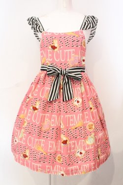 画像1: Emily Temple cute / WONDER LANDクッキーストライプリボンワンピース  ピンク O-25-07-07-008-ET-OP-OW-OS