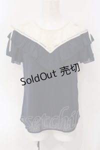 axes femme POETIQUE / ハートチュール切り替えプルオーバー M ネイビー×キナリ O-25-07-07-098-AX-TO-OW-OS