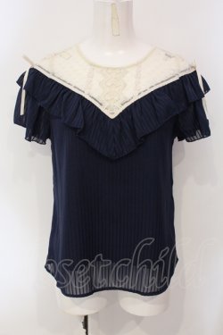 画像1: axes femme POETIQUE / ハートチュール切り替えプルオーバー M ネイビー×キナリ O-25-07-07-098-AX-TO-OW-OS