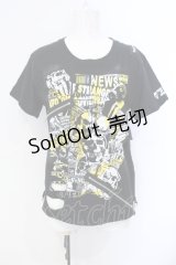 SEX POT ReVeNGe / ジップ配色プリントTシャツ M ブラック×イエロー O-25-07-07-025-SP-TS-IG-OS