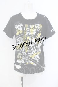 SEX POT ReVeNGe / ジップ配色プリントTシャツ M ブラック×イエロー O-25-07-07-025-SP-TS-IG-OS