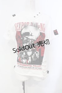 SEX POT ReVeNGe / ジップチェーンプリントダメージTシャツ M ホワイト O-25-07-07-028-SP-TS-IG-OS