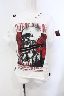 画像1: SEX POT ReVeNGe / ジップチェーンプリントダメージTシャツ M ホワイト O-25-07-07-028-SP-TS-IG-OS