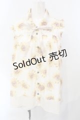 axes femme / ひまわり柄ノースリブラウス M オフ×イエロー O-25-07-08-042-AX-BL-IG-OS