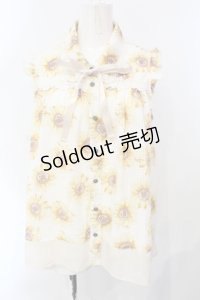 axes femme / ひまわり柄ノースリブラウス M オフ×イエロー O-25-07-08-042-AX-BL-IG-OS