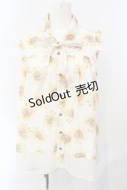 画像1: axes femme / ひまわり柄ノースリブラウス M オフ×イエロー O-25-07-08-042-AX-BL-IG-OS