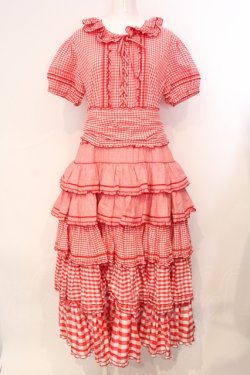 画像1: PINK HOUSE / レースアップギンガムワンピース  アカ O-25-07-08-054-LO-OP-IG-OS