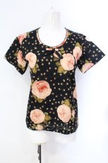 画像1: KANEKO ISAO / 大判ローズTシャツ  クロ×ピンク O-25-07-08-059-EL-TS-IG-ZT090 (1)