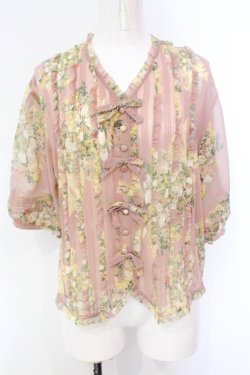 画像1: KANEKO ISAO / ブーケ柄シースルートップス  ピンク O-25-07-08-068-EL-BL-IG-OS