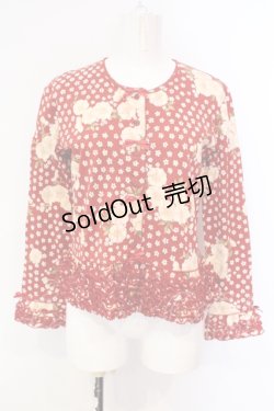 画像1: WONDERFUL WORLD / 桜柄ピコフリルカーディガン  アカ O-25-07-08-072-LO-TO-IG-ZI