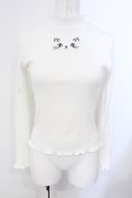 mon lily / キャット刺繍リブトップス M シロ O-25-07-08-013-LO-TO-OW-OS