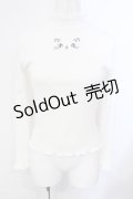 mon lily / キャット刺繍リブトップス M シロ O-25-07-08-013-LO-TO-OW-OS