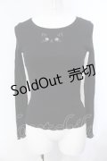 mon lily / キャット刺繍Uネックリブトップス M クロ O-25-07-08-014-LO-TO-OW-OS