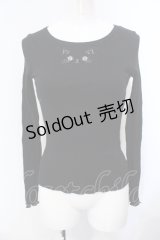mon lily / キャット刺繍Uネックリブトップス M クロ O-25-07-08-014-LO-TO-OW-OS