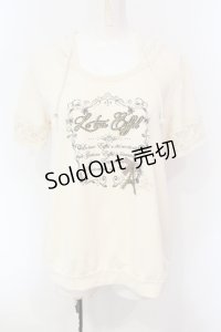 axes femme / ラメ英字プリント半袖パーカー  アイボリー O-25-07-08-118-AX-TO-IG-OS