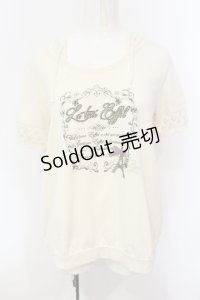 axes femme / ラメ英字プリント半袖パーカー  アイボリー O-25-07-08-019-AX-TO-IG-OS