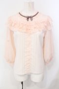 axes femme POETIQUE / レーシーフリルスタンドブラウス M ピンク O-25-07-08-024-AX-TO-OW-OS
