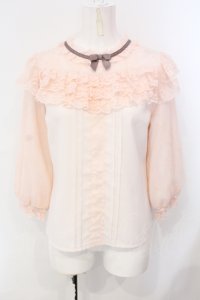 axes femme POETIQUE / レーシーフリルスタンドブラウス M ピンク O-25-07-08-024-AX-TO-OW-OS