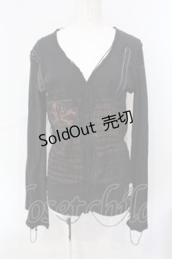 画像1: HIDEROCK Design / ダメージカットカーディガン  ブラック O-25-07-08-028-PU-TO-OW-OS