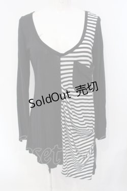 画像1: HELL CAT PUNKS / ボーダー切り替えカットソー  ブラック×ホワイト O-25-07-08-034-PU-TO-OW-OS