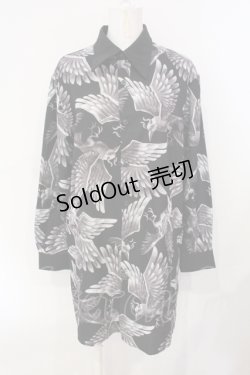 画像1: Drug Honey / スケルトン鬼鴉カフスビックシャツ  ブラック O-25-07-08-037-PU-BL-OW-OS