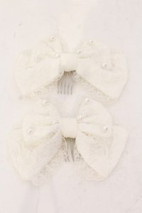 metamorphose / ラメ総レースパール付リボンコーム  シロ O-25-07-10-033-ME-AC-IG-OS