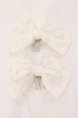 画像1: metamorphose / ラメ総レースパール付リボンコーム  シロ O-25-07-10-033-ME-AC-IG-OS
