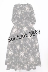 KANEKO ISAO / モノクロローズブーケワンピース  クロ O-25-07-11-028-EL-OP-IG-OS