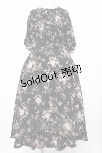 KANEKO ISAO / モノクロローズブーケワンピース  クロ O-25-07-11-028-EL-OP-IG-OS