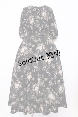 画像1: KANEKO ISAO / モノクロローズブーケワンピース  クロ O-25-07-11-028-EL-OP-IG-OS