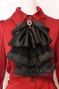 画像2: MARBLE / タイ付きドレープ飾りゴシックエレガンスブラウスワンピース  赤×黒フリル O-25-07-11-050-GO-BL-IG-OS