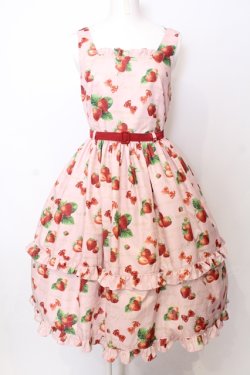 画像1: Emily Temple cute / Mellow Strawberryノースリーブワンピース M ピンク×アカ O-25-07-11-051-ET-OP-OW-OS
