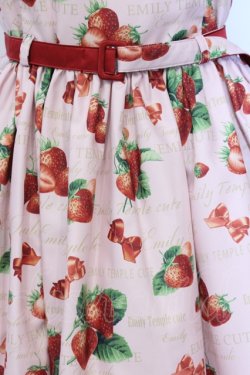 画像4: Emily Temple cute / Mellow Strawberryノースリーブワンピース M ピンク×アカ O-25-07-11-051-ET-OP-OW-OS